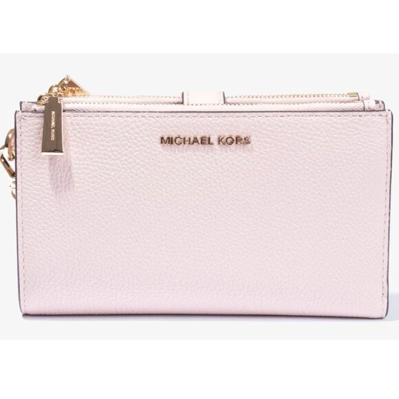 Michael Kors Jet Set Travel Double Zip Wristlet Wallet Pink Powder Blush - Picture 1 of 12